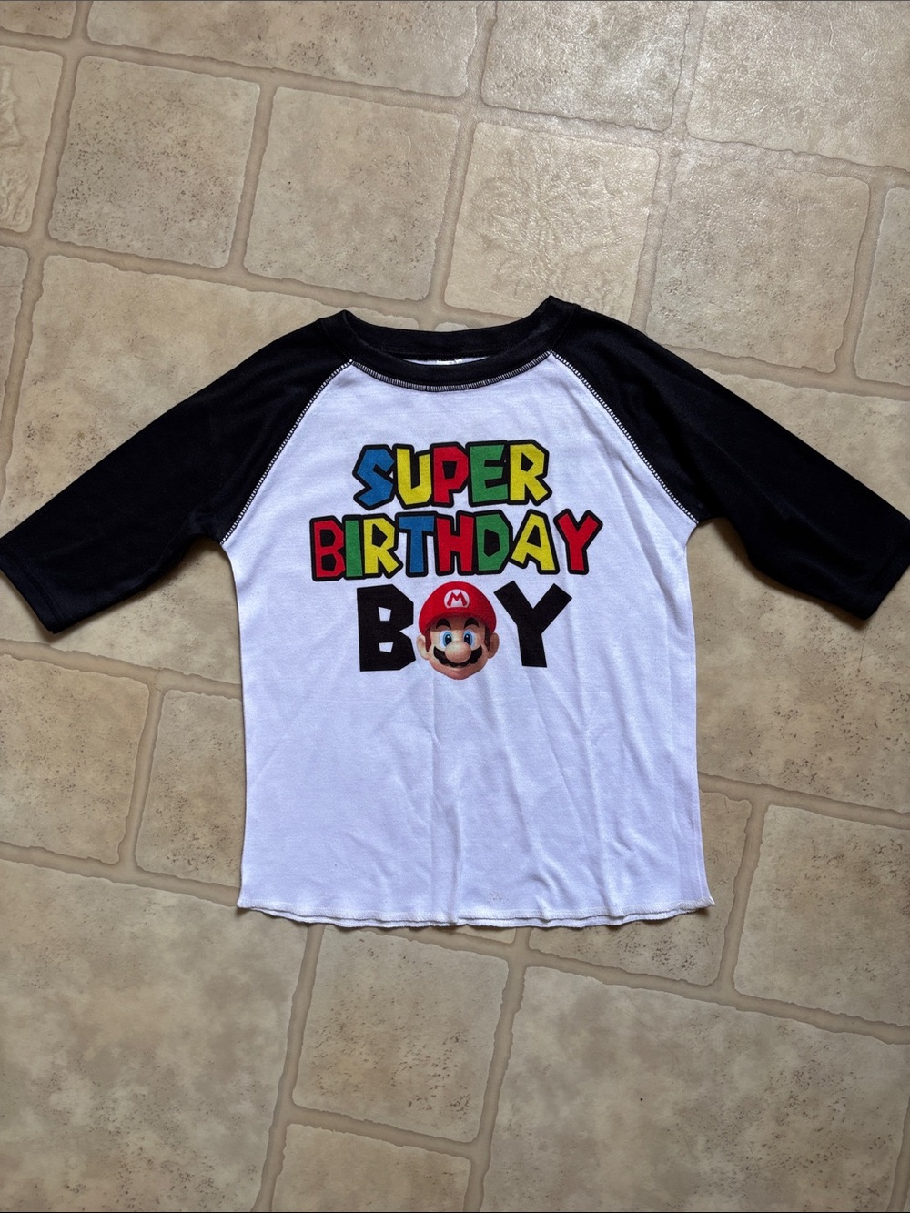 Mario Super Birthday Boy Baseball Style Tee Personalized Emmett age 3